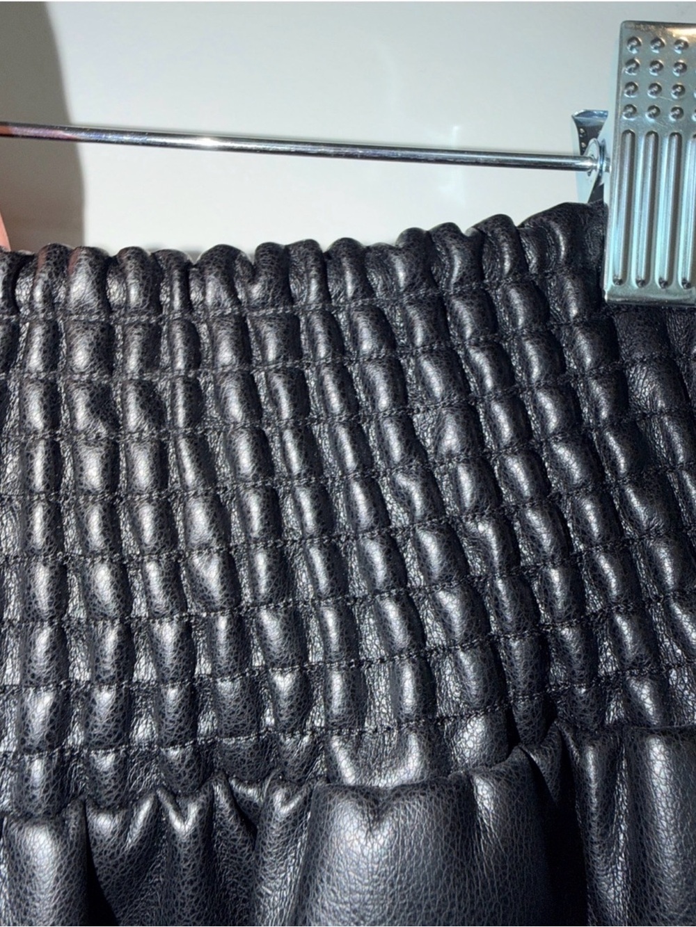 MISA LA Black Off-Shoulder Vegan Leather Puff Sleeve Top + Matching Tiered Skirt - Picture 8 of 9